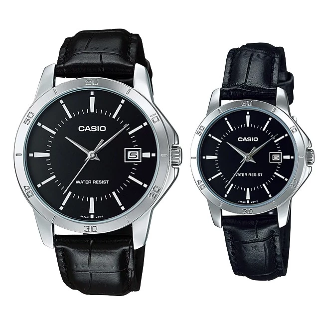Đồng hồ đôi nam nữ dây da Casio Anh Khuê MTP/LTP V004L-1A