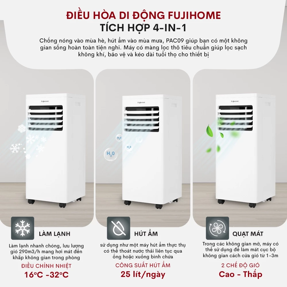 Máy lạnh di động FUJIHOME 9000-12000BTU - Giải pháp 4 trong 1 chính hãng - Image 2