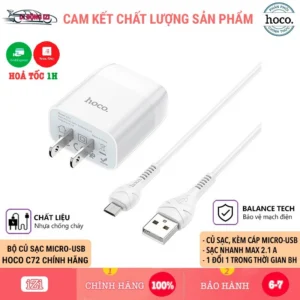 Bộ Củ Cáp Sạc Micro-USB Hoco C72/ C106 Cho Samsung, Xiaomi, Oppo,... Sạc Nhanh Tối Đa 2.1A [CHÍNH HÃNG]