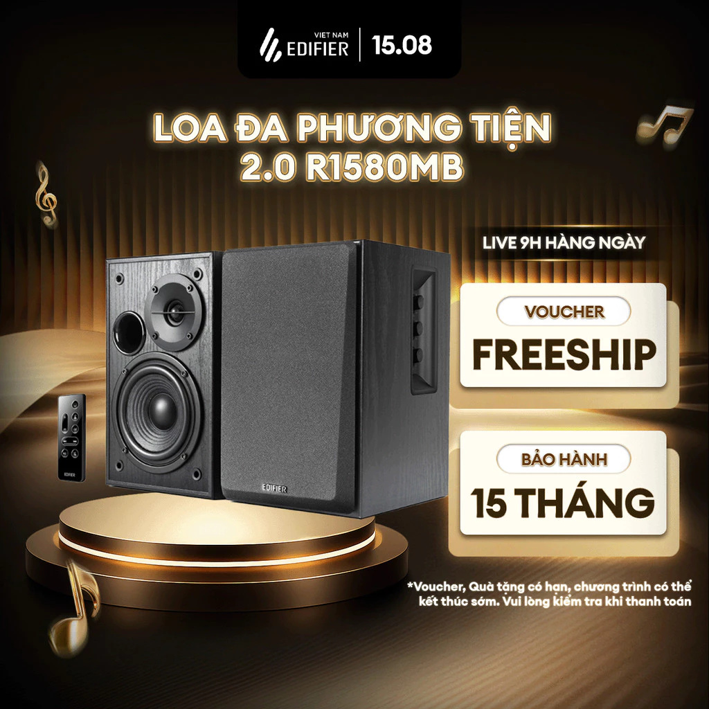 Loa BookShelf Đa Phương Tiện 2.0 EDIFIER R1580MB - Chất Liệu Vỏ Gỗ Tránh Dội Âm - Công Suất Loa 42W - 15 Tháng Bảo Hành