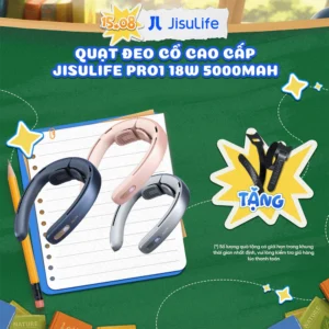Quạt Đeo Cổ Cao Cấp JISULIFE Pro1 Mát 360 Độ - Silicon Kê Cổ Mềm Mịn - LED Hiển Thị - SD 13H Chính Hãng - BH 12 Tháng