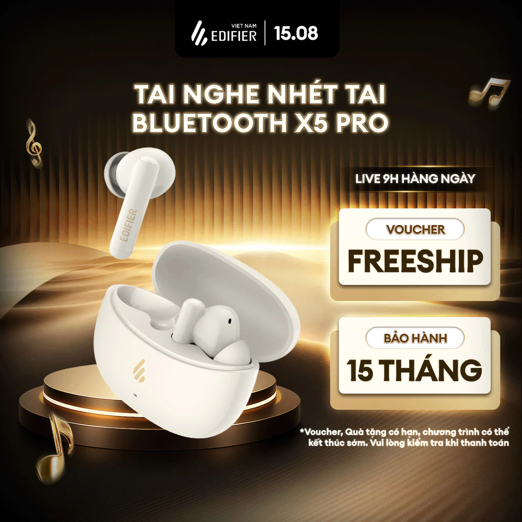 Tai Nghe Nhét Tai Bluetooth Không Dây EDIFIER X5 PRO - Chế Độ Khử Ồn - Chơi Nhạc Thoải Mái Tới 31H - 15 Tháng Bảo Hành