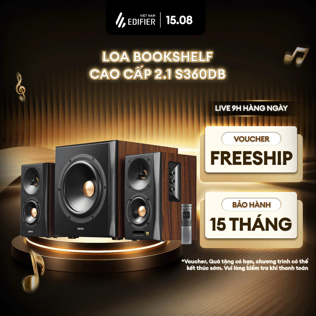 Loa Bookshelf Cao Cấp EDIFIER S360DB - Hệ Thống Loa 2.1 - Công Suất 155W - Hi-Res Audio - Chipset DSP -15 Tháng Bảo Hành