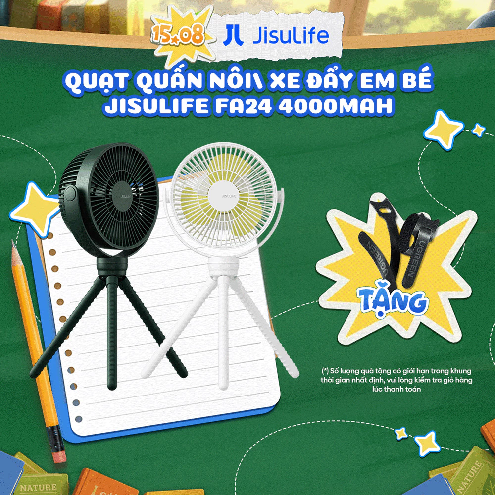 Quạt kẹp nôi xe đẩy em bé / quạt quấn JISULIFE FA24 Pin 4000mAh | Sử Dụng Lên Đến 12h | Chính Hãng | Bảo hành 12 tháng