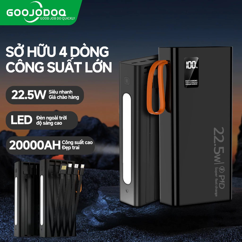 Sạc Dự Phòng Mini GOOJODOQ 20000mAh Sạc Nhanh 22.5W Có Cáp Sẵn