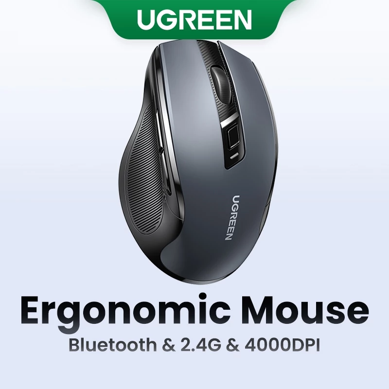 Chuột không dây UGREEN, 6 nút im lặng, 2.4G có đầu thu Mini USB, cài đặt DPI 5 cấp độ 4000DPI, máy tính xách tay PC / Mac / Linux
