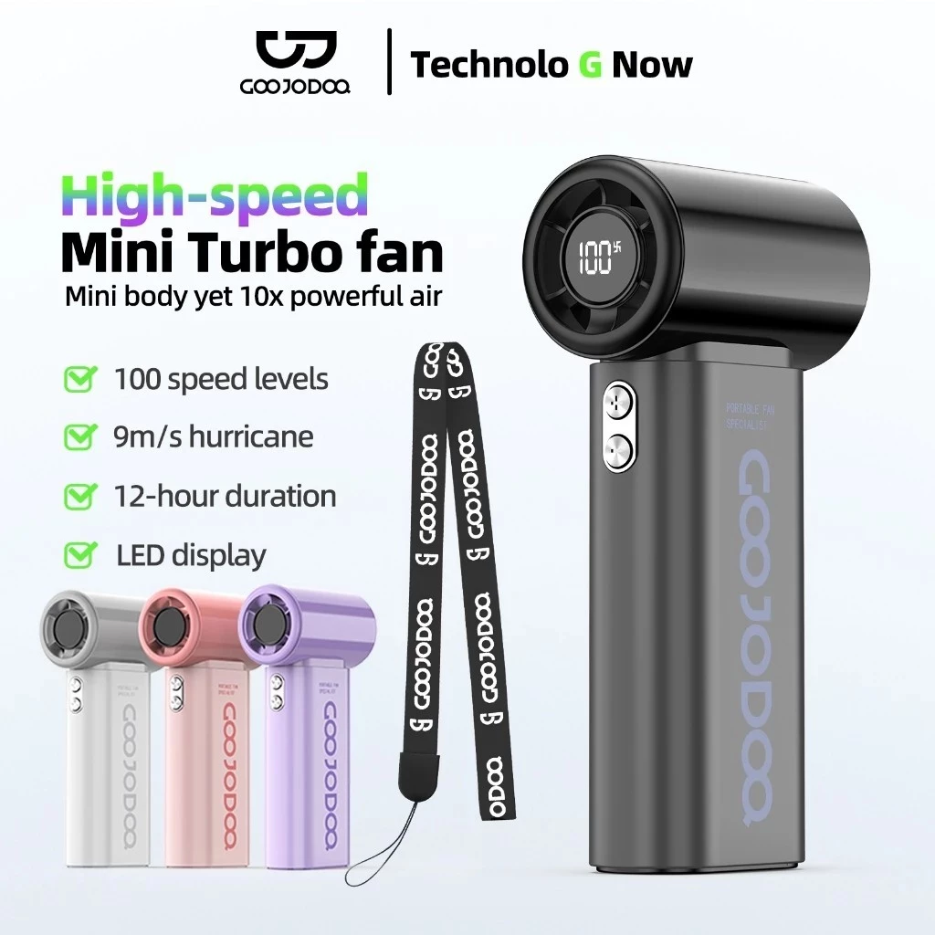 【Tặng quà】Quạt để bàn tốc độ cao GOOJODOQ GFS007 10x Màn hình LED Công suất gió cải tiến và dây đeo di động Pin 3600mAh bền bỉ