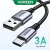 Cáp sạc nhanh UGREEN 3A 18w Type-C USB-C nylon bện thích hợp cho Redmi Xiaomi 13 12 Pro Samsung galaxy s22 one plus