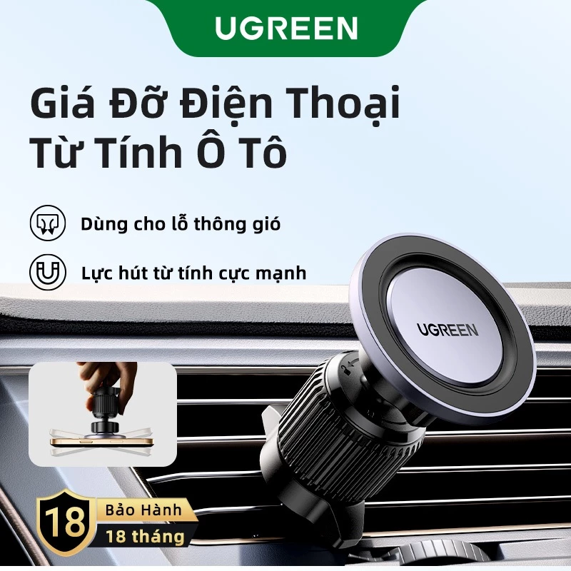 Ugreen cho Giá đỡ điện thoại ô tô Magsafe Giá đỡ điện thoại từ tính Nam châm mạnh nhất Tương thích với iPhone 16 15 14 13 12 Pro Max Plus Mini, Kẹp lỗ thông khí Điện thoại di động