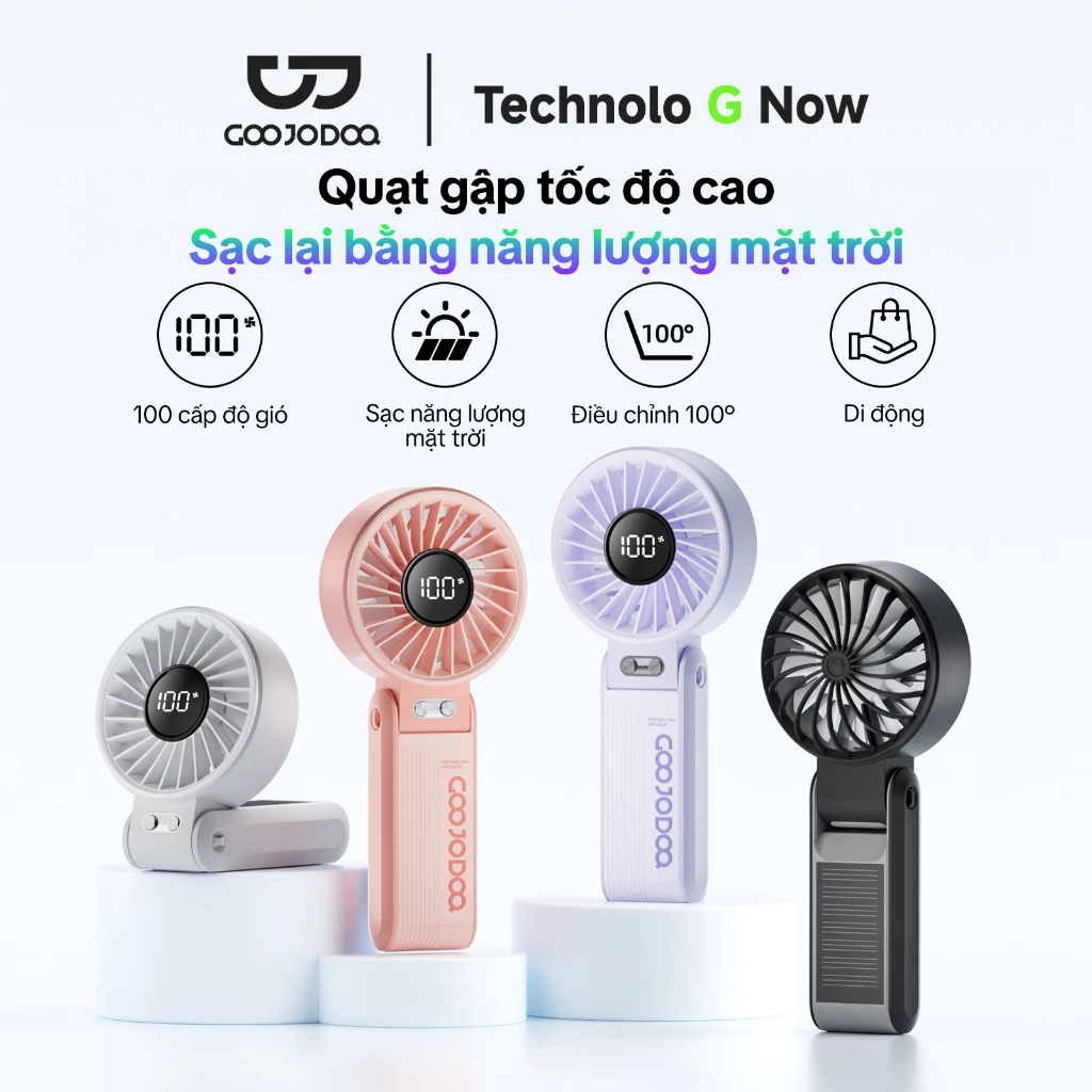 GOOJODOQ Quạt năng lượng mặt trời Mini có thể gập lại 3600 mAh Turbo Jet có thể sạc lại cầm tay Gió mạnh GFS014