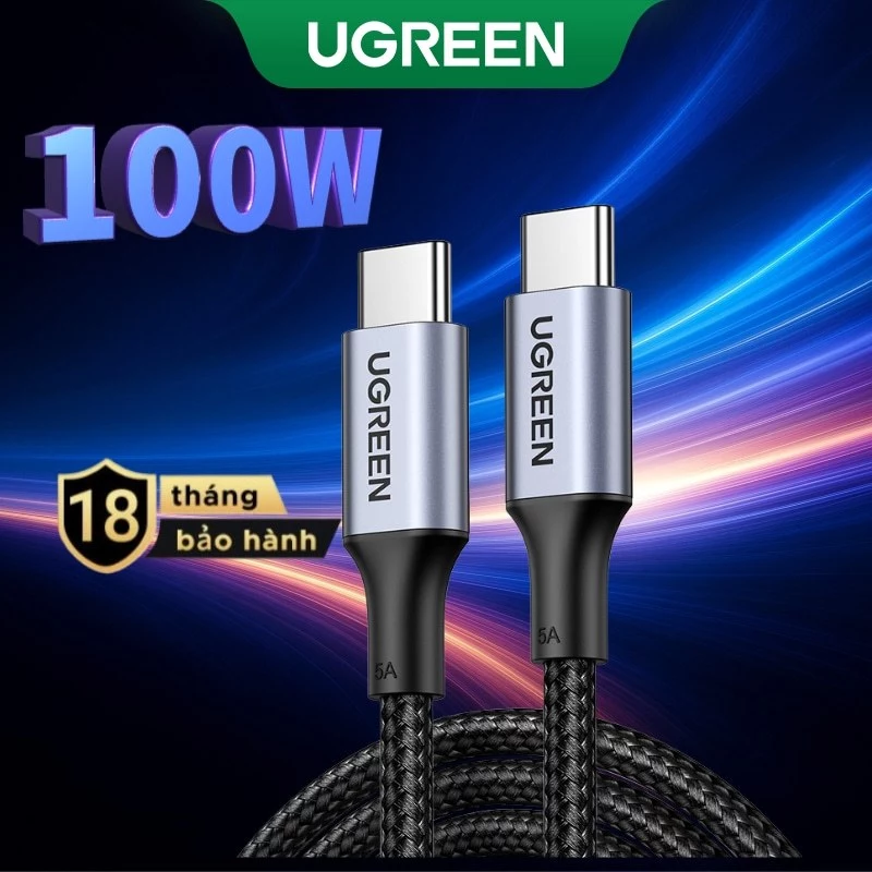 Ugreen Sạc Nhanh 100W 20V 5A Nylon Bradied USB C Sang USB Cáp Dành Cho iPhone 15 / 15 Plus / 15 Pro / 17 Pro Max, MacBook Pro, iPad Pro, Dell XPS, Samsung Galaxy S24 / S23 / S22 Ultra, Sw