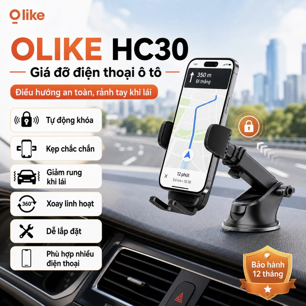 Olike HC30 Giá Đỡ Điện Thoại Ô Tô Đế Hút Chân Không Xoay 360 Độ Chống Rung Mạnh Tự Động Khóa
