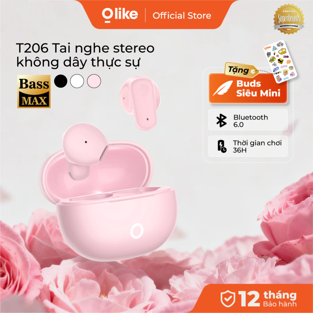 Olike TWS T206 Tai Nghe Bluetooth Không Dây Pin 36H Bluetooth 6.0 Loa 13mm Nhỏ Gọn Có Dây Đeo