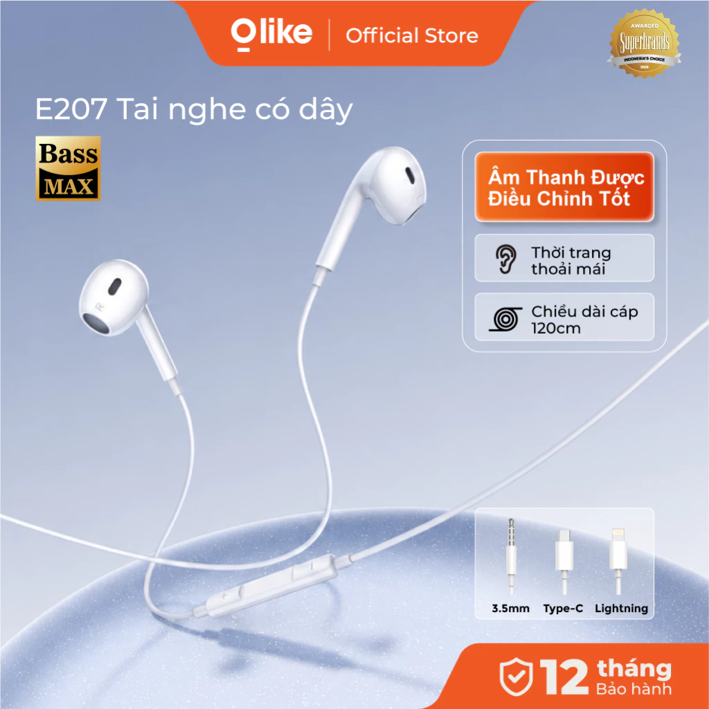 Olike E207 Tai Nghe Có Dây Bán In-Ear Tai nghe có dây iPhone 3.5mm/Lightning/Type-C Có Mic Gọi HD Âm Thanh HiFi Bass Sâu Chống Trễ Cho iPhone Samsung Xiaomi OPPO Huawei Điện Thoại Laptop PC Máy Tính Bảng