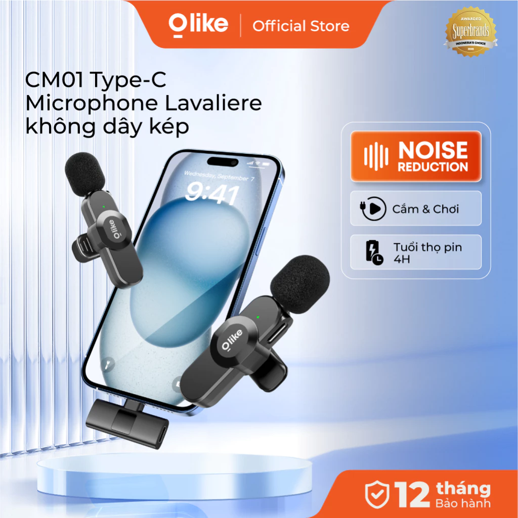 Olike CM01 Micro Không Dây Cài Áo Type-C Plug & Play Micro Thu Âm Khử Ồn Livestream Quay Video Vlog Cho Điện Thoại Android iPhone