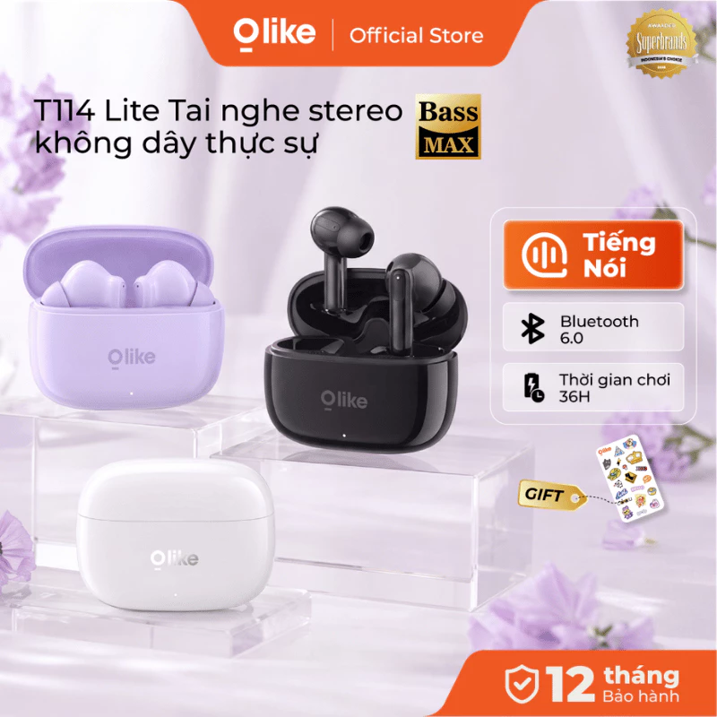 Olike T114 Lite Tai Nghe Bluetooth TWS Không Dây Bluetooth 6.0 Bass Mạnh Chống Nước IPX4 Cho Điện Thoại Laptop PC