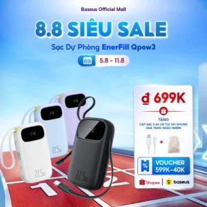 【CCC Certified】Sạc Dự Phòng EnerFill Qpow3 Baseus Pin Dự Phòng Sạc Nhanh Màn Hình Kỹ Thuật Số Cáp Kép, Kích Thước Nhỏ, Có Chứng Nhận CCC