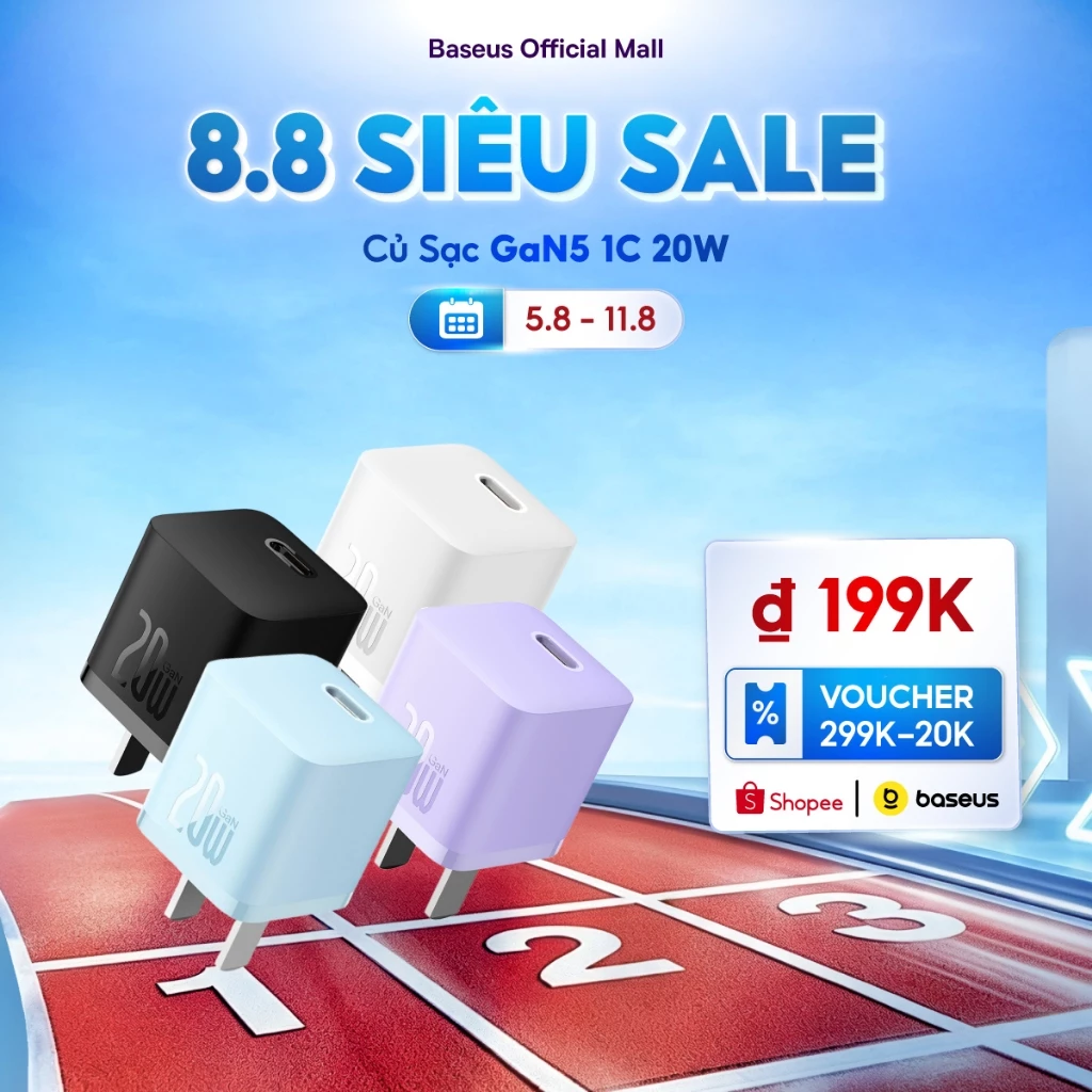 Củ sạc nhanh BASEUS PD 20W GaN5 1C thích hợp cho i14 13 12 pro max