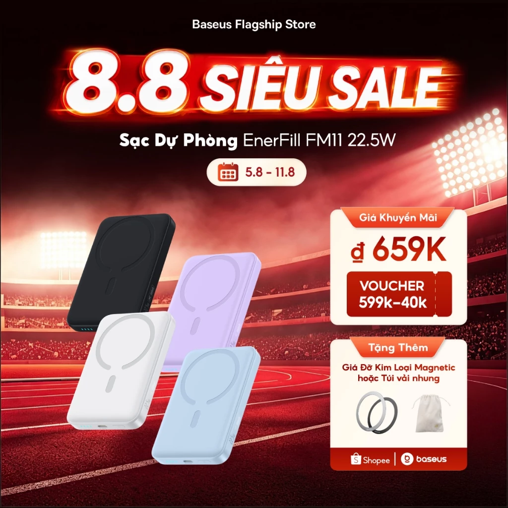 Sạc dự phòng 22.5W FM11 Baseus không dây mini 10000mah có nam châm tự động bật/ tắt thích hợp