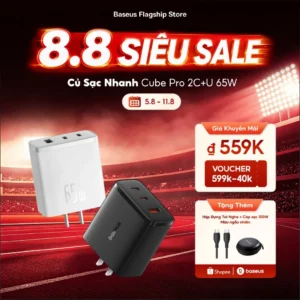 Bộ sạc USB Type C sạc nhanh Baseus 65W GaN cho máy tính xách tay, forTablets
