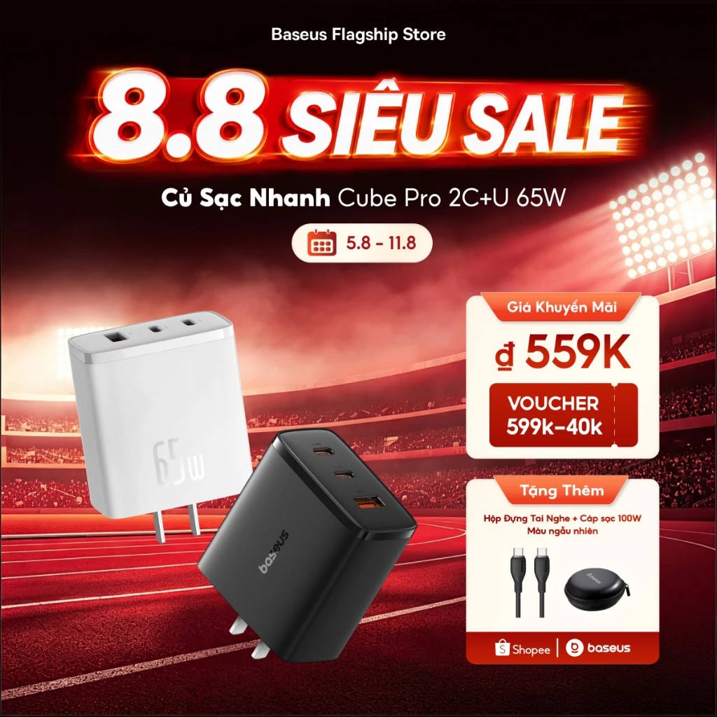Bộ sạc USB Type C sạc nhanh Baseus 65W GaN cho máy tính xách tay, forTablets