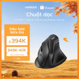 UGREEN Chuột không dây Bluetooth 5.0+2.4G Chuột bấm im lặng không dây 4000DPI dọc tiện dụng cho máy tính xách tay laptop MCBook PC Tablet PAD Windows Mac OS