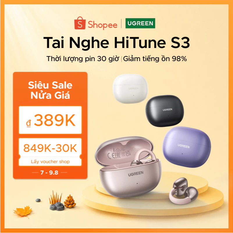 HiTune S3 Tai Nghe Không Dây Thật Tai Kẹp Bluetooth5.4 UGREEN , Tai Nghe Nhét Âm Thanh Mở , Thời Lượng Pin 30 giờ, IPX5