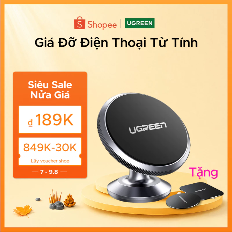 Giá đỡ điện thoại từ tính trên xe UGREEN có nam châm xoay 360°, kích thước mini, tiện dụng cao cấp, cho iPhone 17/16/15/14 Pro max, Samsung S26/25/S24 Ultra