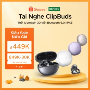 UGREEN ClipBuds Tai nghe không dây, Hi-Fi mở tai , Bluetooth 6.0, thời lượng pin 30 giờ, IPX5, 12mm Bio-Diaphragm