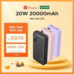 Pin sạc dự phòng Ugreen 10000mAh 20000mAh Powerbank PD3.0 20W QC 3.0 18W Max Sạc nhanh Powerbank cho iPhone 17 Pro Max iPhone 13 Samsung S23 Ultra Samsung S24 Ultra HUAWEI
