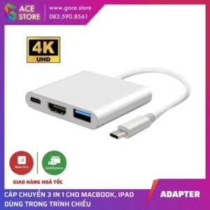 (Adapter)bộ chuyển đổi Hub 3 trong 1 USB 3.1 Type-C sang 4K UHD HDMI USB-C cho máy tính táo,tablet táo,Smart Phone
