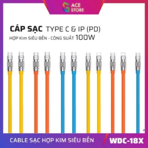 Cáp Sạc Siêu Bền Type C và iP 100W/PD20W/6A Hợp Kim, Chống Rối, Tốc Độ Siêu Nhanh, Bọc Cao Su Non