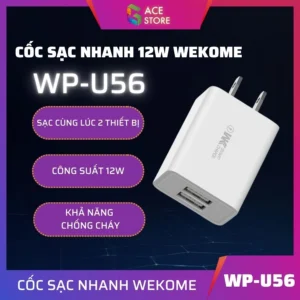 Wekome U56 | Củ sạc nhanh 2 cổng công suất lớn 12W