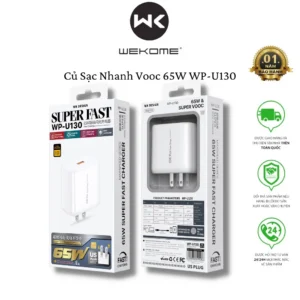 WEKOME WP-U130 Củ Sạc Siêu Nhanh Vooc 65W Dùng Cho Các Dòng Điện Thoại, Bền BỈ, Chống Cháy Nổ