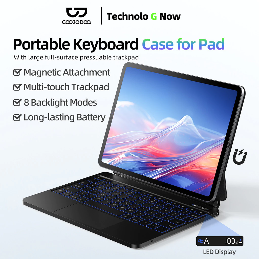 Bàn phím Bluetooth từ tính GOOJODOQ chống nước và chống bám bẩn có đèn nền cho Air 4/5/6 Pro 11 (2018-24) thế hệ thứ 10