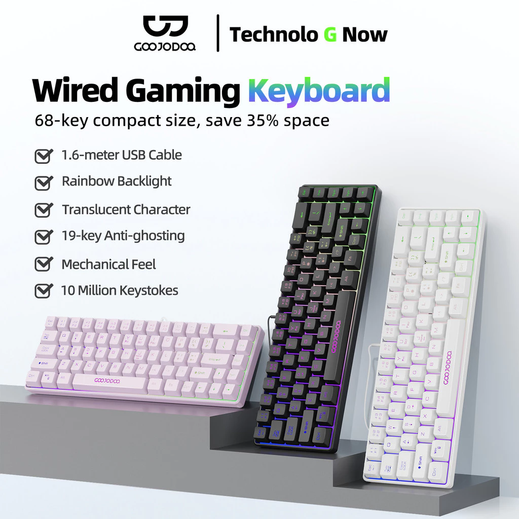 Bàn phím có dây Goojodoq 68 phím thiết kế tiện dụng với đèn RGB tương thích với nhiều hệ thống