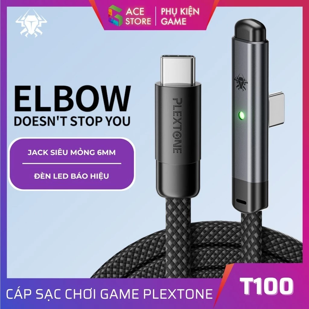 Cáp sạc chơi game Plextone T100 siêu bền, dài 1M - Hỗ trợ sạc nhanh 66W, truyền dữ liệu