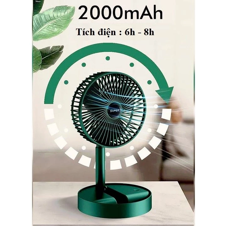 Quạt Tích Điện Gấp Gọn Super - 3 Cấp Độ Gió, Pin 2000mAh - Image 3