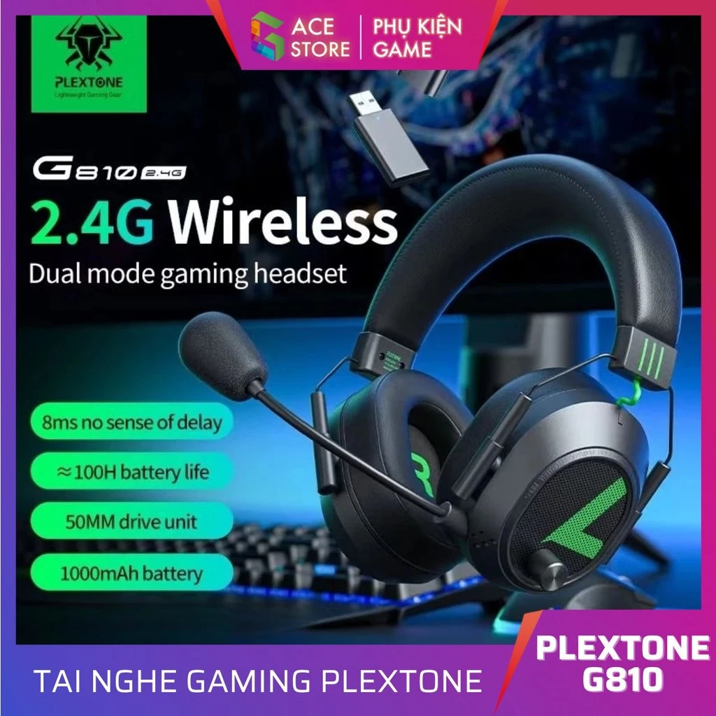 Tai nghe chơi game không dây Plextone G810 LED Light E-Sport Gaming, có mic tháo rời