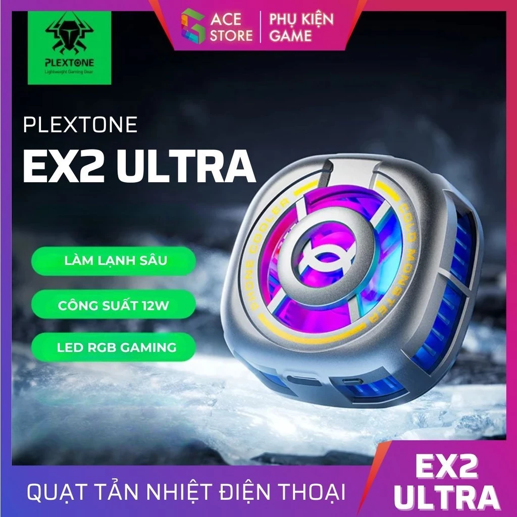 Plextone EX2 ULTRA | Quạt tản nhiệt từ tính dành cho điện thoại và máy tính bảng công suất 12W Led RGB