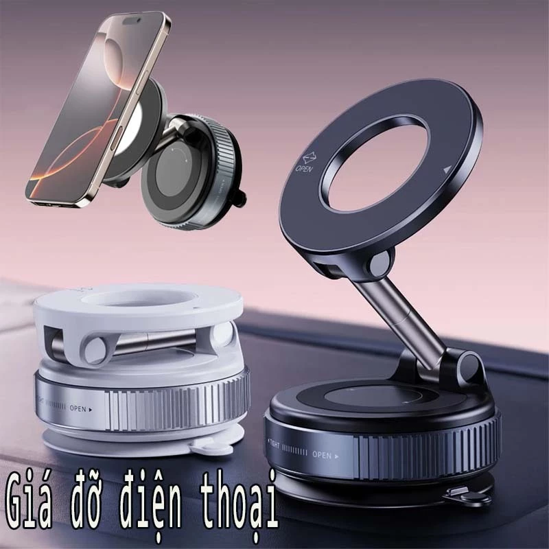 Giá đỡ điện thoại ô tô từ tính mạnh mẽ Thiết kế có thể gập lại 360° Giá đỡ chân không có