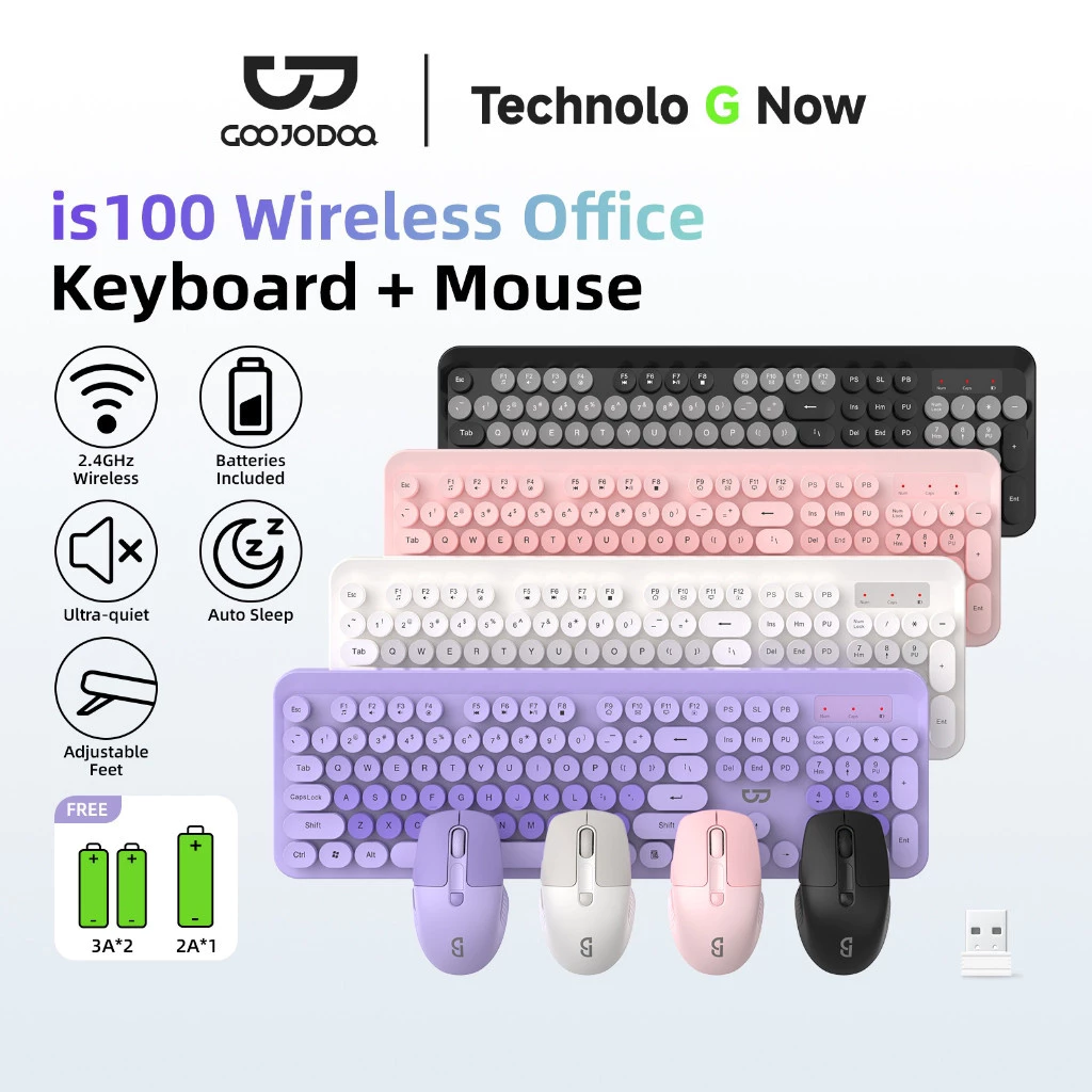 Bộ bàn phím chuột không dây 2.4G GOOJODOQ với 104 phím, 1600 DPI, Thiết bị tương thích rộng rãi