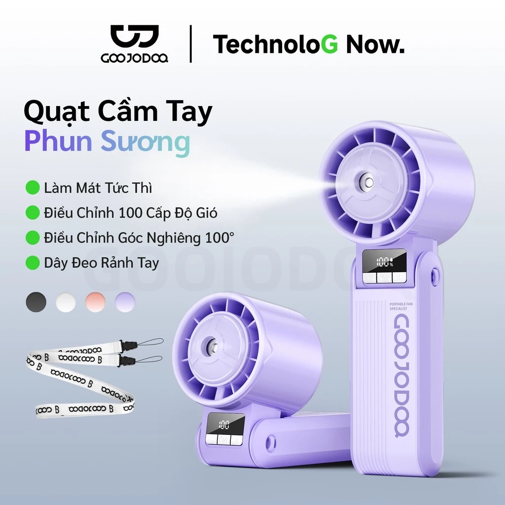 Quạt Phun Sương Turbo GOOJODOQ, 100 Tốc Độ, Pin 3600mAh (11.5H), Gió Mạnh,Xoay 180° điều chỉnh