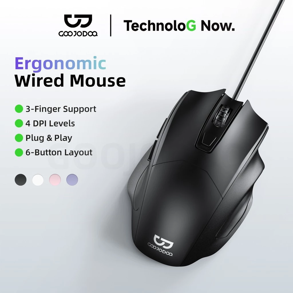 Chuột Có Dây GOOJODOQ 4 Nấc DPI, 6 Nút, Thiết Kế Êm Tay, Cắm USB Xài Liền