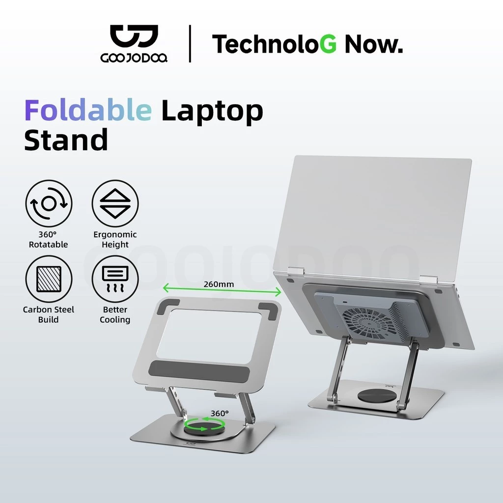 Giá Đỡ Laptop GOOJODOQ 360° Tản Nhiệt Tốt, Đặt Quạt Được, Chắc Chắn 10kg, Gấp Gọn