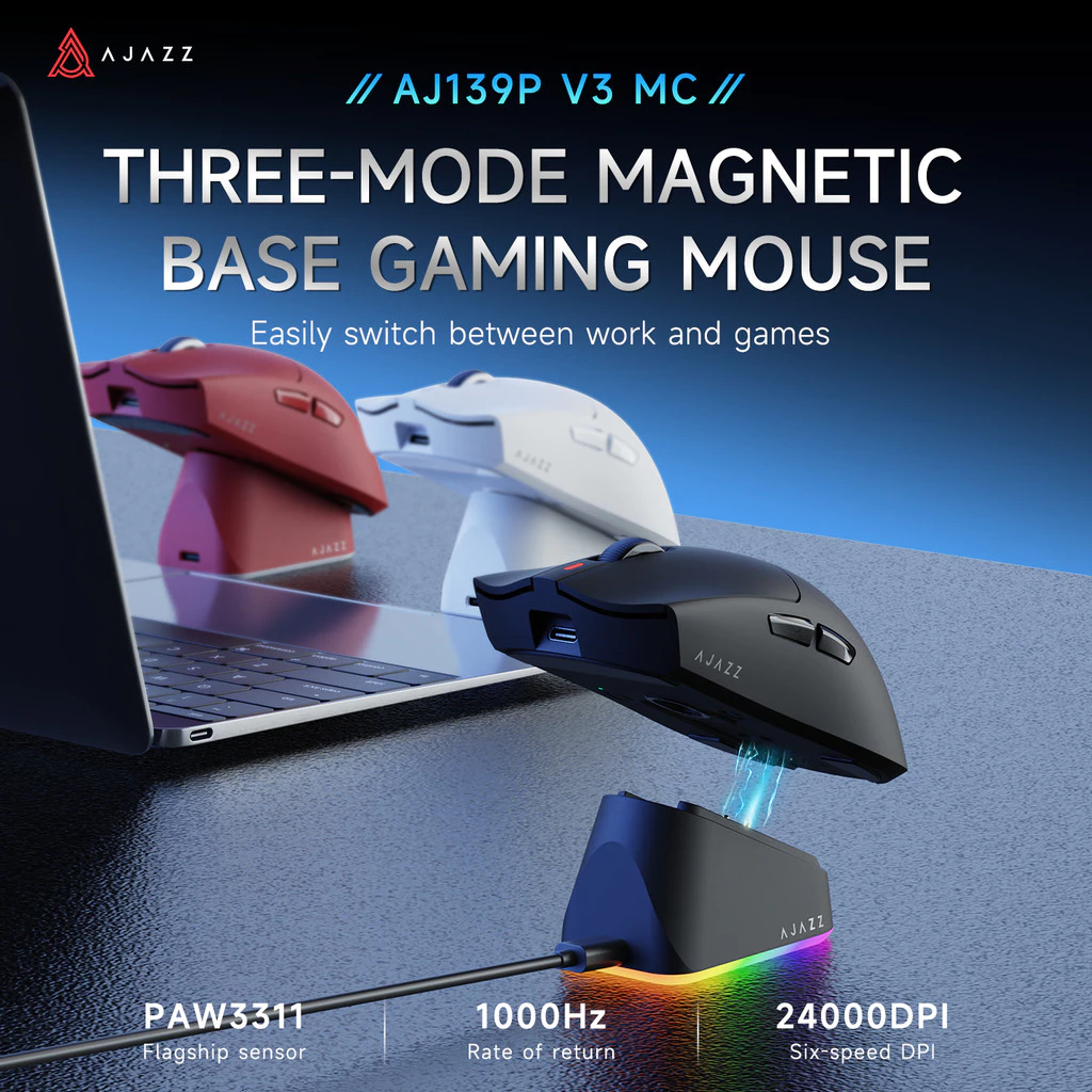 Chuột Gaming AJAZZ AJ139P V3 MC: 3 Mode, Cảm Biến PAW3311, Kèm Dock Sạc - Image 2