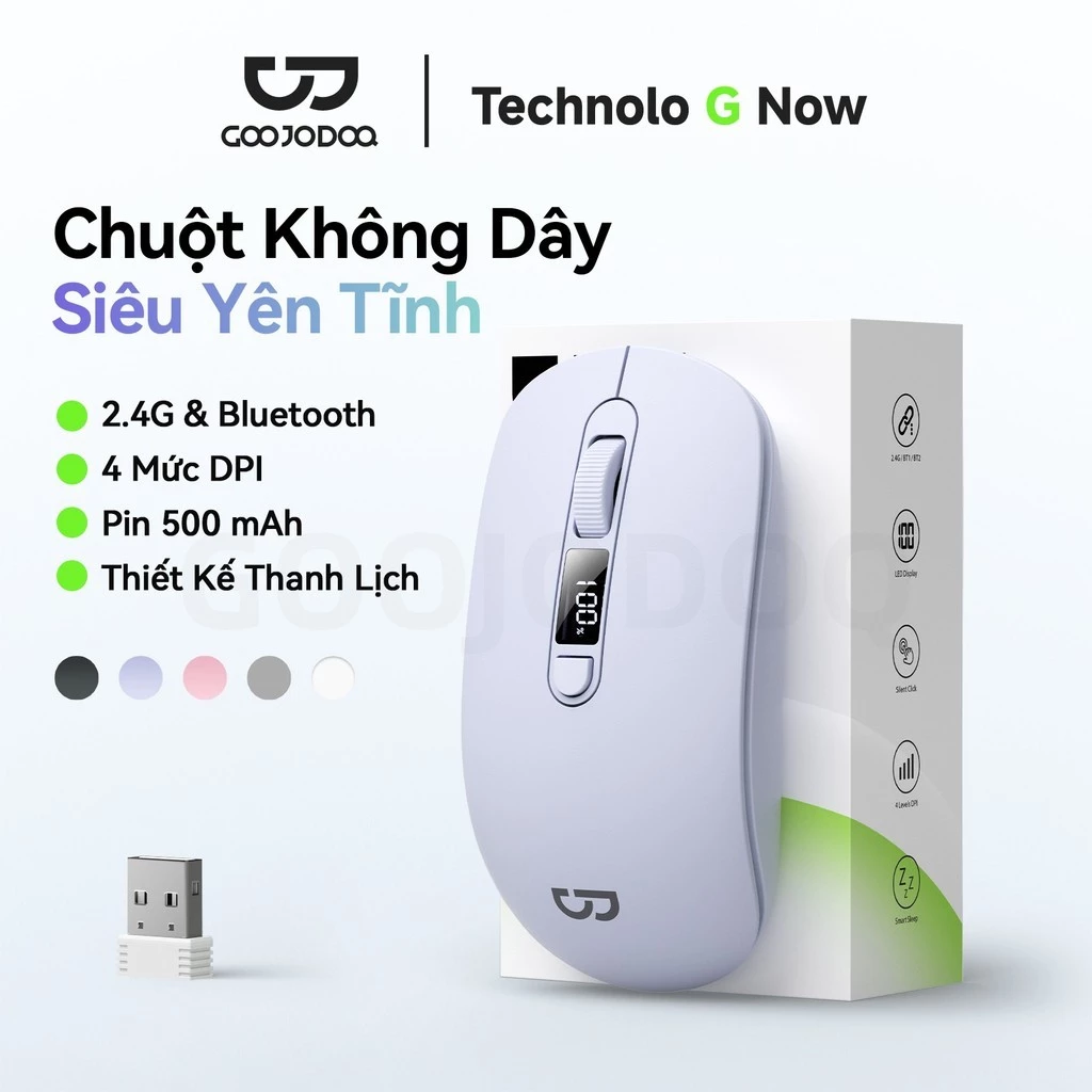 Chuột không dây tiện dụng GOOJODOQ, độ chính xác DPI 4 cấp, màn hình kỹ thuật số không gây tiếng ồn, chế độ sạc kép.