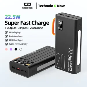 sạc dự phòng GOOJODOQ sạc nhanh 22,5W, 20000mAh màn hình LED hiển thị nguồn có chế độ đèn pin