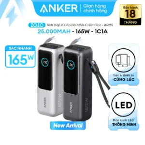 [LIVE] Sạc di động Anker Zolo 25.000mAh | Công suất 165W | Tích hợp 2 cáp USB-C có thể rút gọn | Có màn hình - A1695