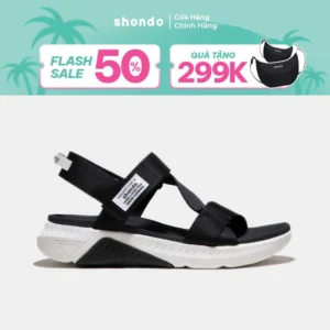 Giày Sandals Unisex Shondo F7 Racing Đế Trắng Phối Đen Quai Đen F7R0010